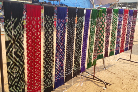 Many multi-colored silks were sold to customers.の写真素材