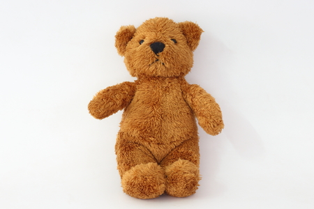 Brown teddy bear on a white background.の写真素材