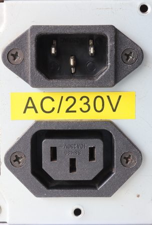 220 volt power inlet and outlet for power supplyの写真素材