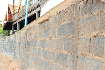 Wall made of cement blocks in Thailand.の写真素材