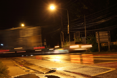 Truck light at night and blurred.の写真素材