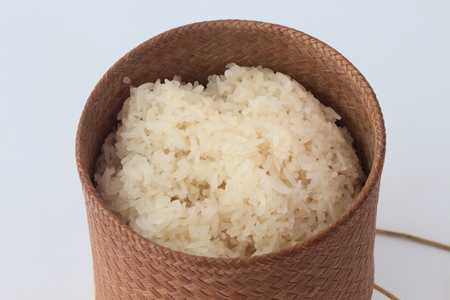 bamboo container for holding cooked glutinous rice.の写真素材