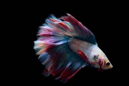 yellow fighting fish on a black background.の写真素材