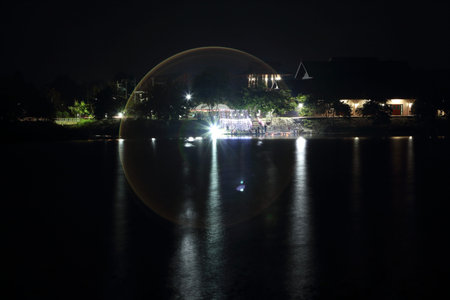 Beautiful water reflection in the night.の写真素材