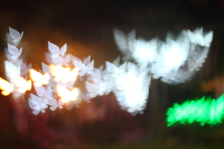 Light, beautiful bokeh butterfly shaped and blur at night.の写真素材