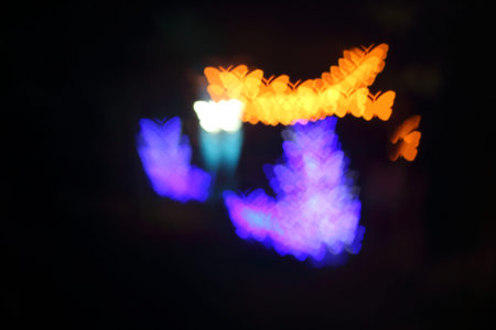 Light, beautiful bokeh butterfly shaped and blur at night.の写真素材