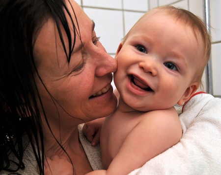 Mother and baby after showerの写真素材