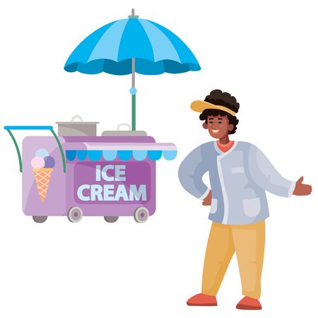The girl sells ice-cream. Vector illustration. Isolated on white.のイラスト素材