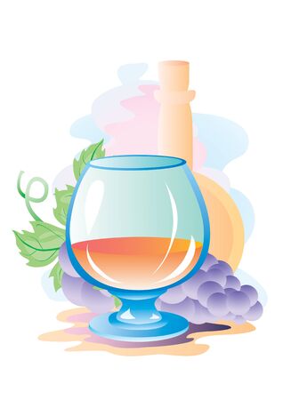 still life of a bottle, a vine and a glass with a brown drinkのイラスト素材