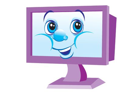 monitor or tv character with eyes on a white background, vector illustrationのイラスト素材