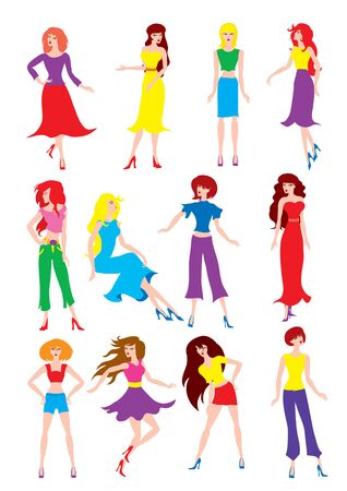set of girls who stand in different posesのイラスト素材