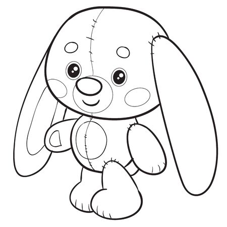 toy hare stands and waits for someone to play with him, isolated object on a white background, vector illustration outline drawingのイラスト素材