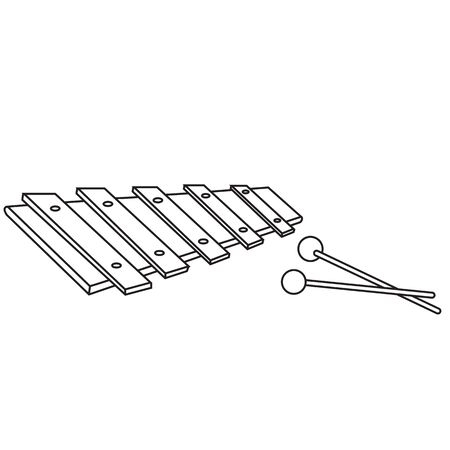 xylophone musical instrument in outline, isolated object on white background,のイラスト素材
