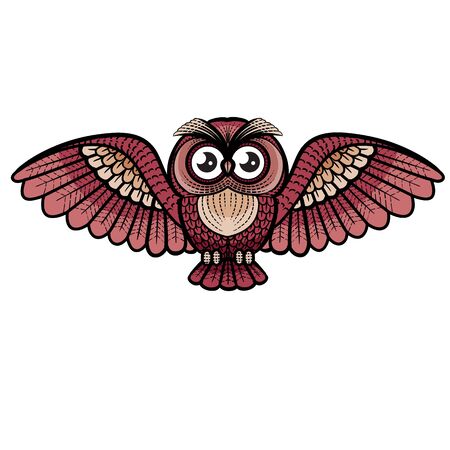 decorative owl painted with patterns for logo, label, packaging, tattoo, isolated object on a white background,のイラスト素材