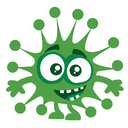 Virus, microbe, pathogen, germ. Vector icon. Green illustration of micro bacteria isolated on white...
