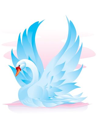 blue swan spread its wings and is about to take off, hope, love, beauty, vector illustrationのイラスト素材