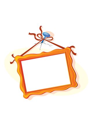 brown frame hanging on a wall nailed by a nail, vector illustrationのイラスト素材
