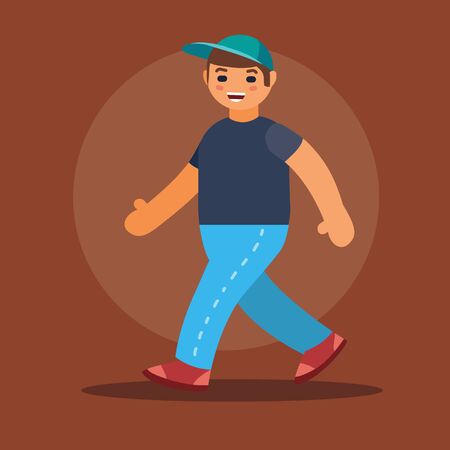 guy in a cap walks on a dark background, vector illustration, epsのイラスト素材