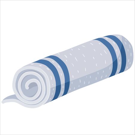 twisted blue towel with blue stripes, isolated object on a white background, vector illustration,のイラスト素材