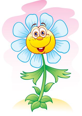 cute flower character on a blue background, vector illustration, epsのイラスト素材