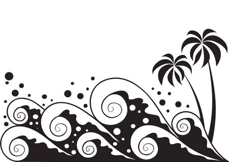 stylized image of waves and pilm in black style, isolated object on a white background, vector illustration, epsのイラスト素材