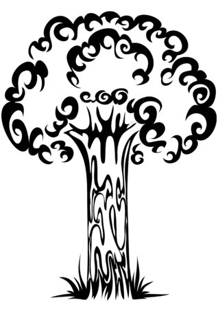stylized tree in black lines, isolated object on a white background, vector illustrationのイラスト素材