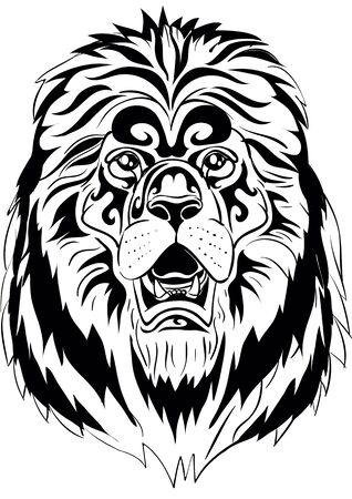 stylized lion head in black color, isolated object on a white background, logo, vector illustrationのイラスト素材