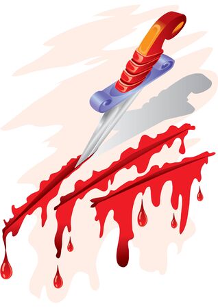 stylized drawing on which the knife makes incisions and blood flows, tattoo, isolated object on a white background, vector illustrationのイラスト素材