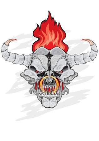 bull head, aggression, war, isolated object on a white background, vector illustrationのイラスト素材