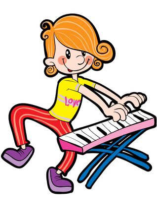 boy plays the synthesizer, isolated object on a white background, vector illustrationのイラスト素材