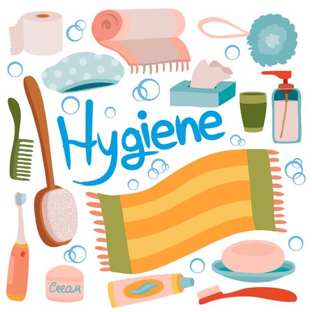 set of items for personal care, isolated object on a white background, vector illustration,のイラスト素材