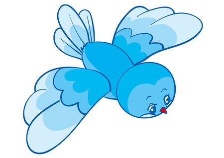 cute blue bird character who flies, isolated object on a white background, vector illustrationのイラスト素材