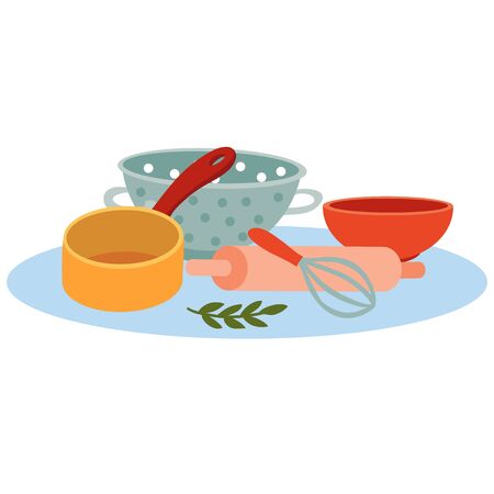 set of kitchen utensils for cooking food drushlak, ladle, whisk for whipping and rolling pin, isolated object on a white background, vector illustration, epsのイラスト素材