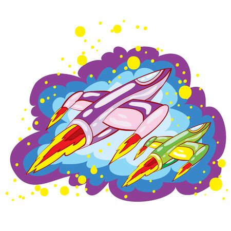 cartoon illustration, spaceship flies in space, isolated object on a white background, vector illustration, epsのイラスト素材