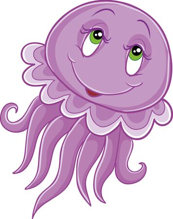 purple cute jellyfish cartoon, isolated object on a white background, vector illustration, epsのイラスト素材