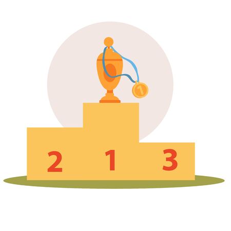 on a sports pedestal is a golden goblet, isolated object on a white background, vector illustration,のイラスト素材