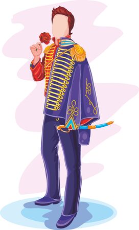 hussar, man in blue uniform, character, isolated object on a white background, vector illustration, epsのイラスト素材
