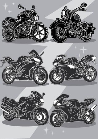 set of stylized motorcycles. vector illustrationのイラスト素材