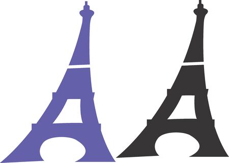 eiffel tower, silhouette, isolated object on white background, vector illustrationのイラスト素材