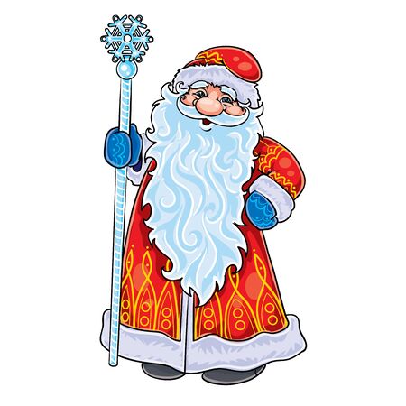 cute santa claus with a big white beard and a big staff in his hand, isolated object on white background, vector illustration, epsのイラスト素材
