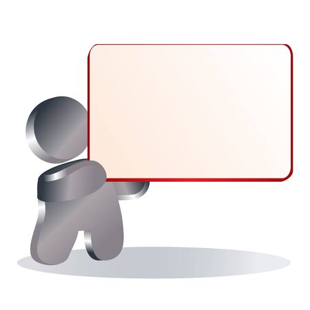 Man with empty blank signboard banner poster business marketing icon sign symbol pictogram isolated object on white background, vector illustrationのイラスト素材