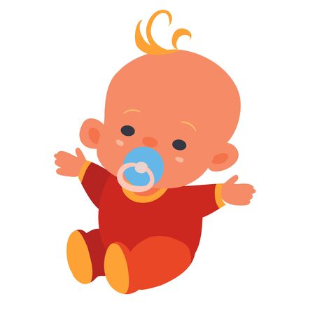 baby in a red suit and with a blue pacifier, flat, isolated object on a white background, vector illustration, epsのイラスト素材