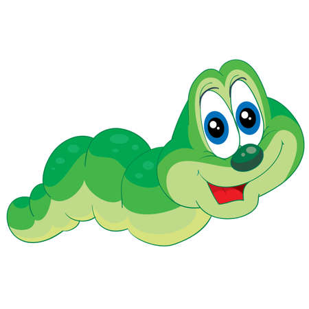 cute green caterpillar character in green light, cartoon illustration, isolated object on a white background, vector illustrationのイラスト素材