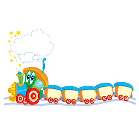 Train sign: cheerful, children, smoke, pipe. Vector Illustration. Branding Identity Corporate vector design template Isolated on a white backgroundのイラスト素材