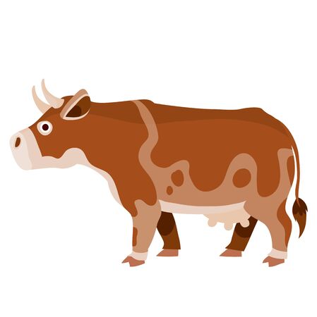 brown cow from the farm, flat, isolated object on a white background, vector illustrationのイラスト素材