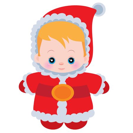 little cute baby dressed in santa claus costume, carnival, new year, isolated object on white background, vector illustrationのイラスト素材