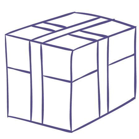 sketch of a box or parcel tied with ribbon, arrows and inscriptions shop, isolated object on a white background, vector illustration, epsのイラスト素材