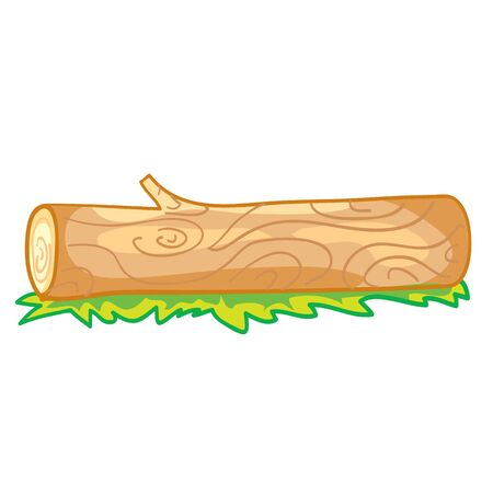 brown log lies on green grass, cartoon illustration, isolated object on a white background, vector illustration, epsのイラスト素材