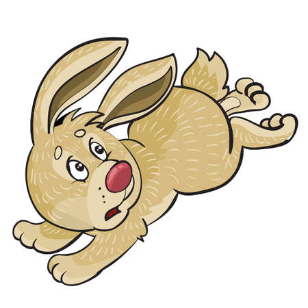 hare scared and runs away, cartoon illustration, isolated object on a white background, vector illustrationのイラスト素材