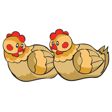 two laying hens are sitting, cartoon illustration, isolated object on a white background, vector illustration, epsのイラスト素材